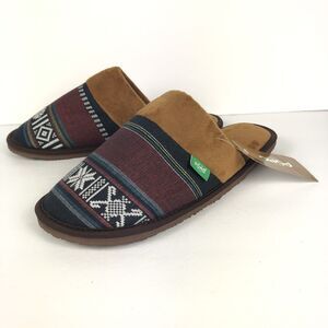 NEW Mens Slippers Slip On Sz 9 Southwestern Boho Brown Comfort Lounge